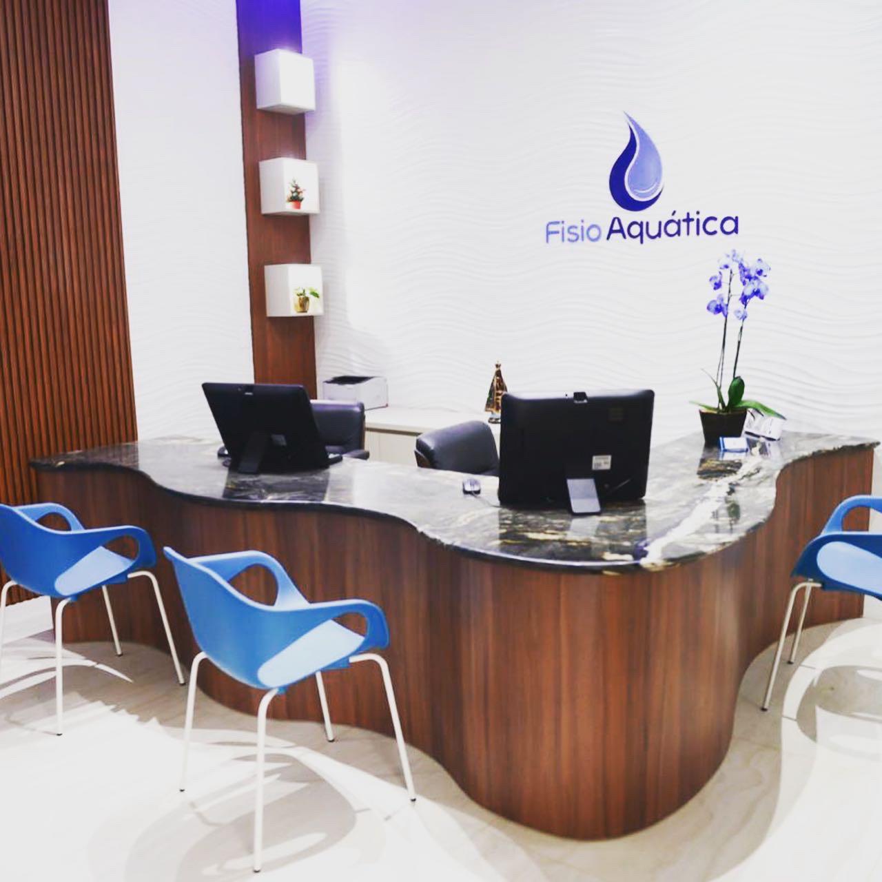 Recepção da clínica Fisio Aquática, em Goiânia